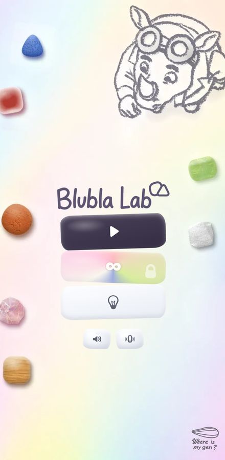 Blubla Lab title screen with the rhino scientist