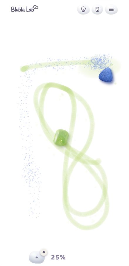 Blubla Lab gameplay — a green trail looping across a white canvas