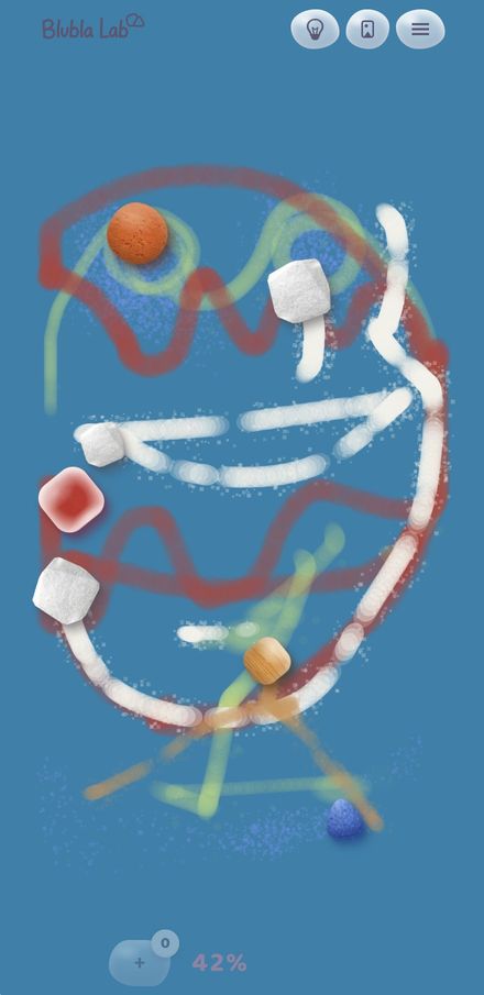 Blubla Lab gameplay — colourful painting on a blue canvas